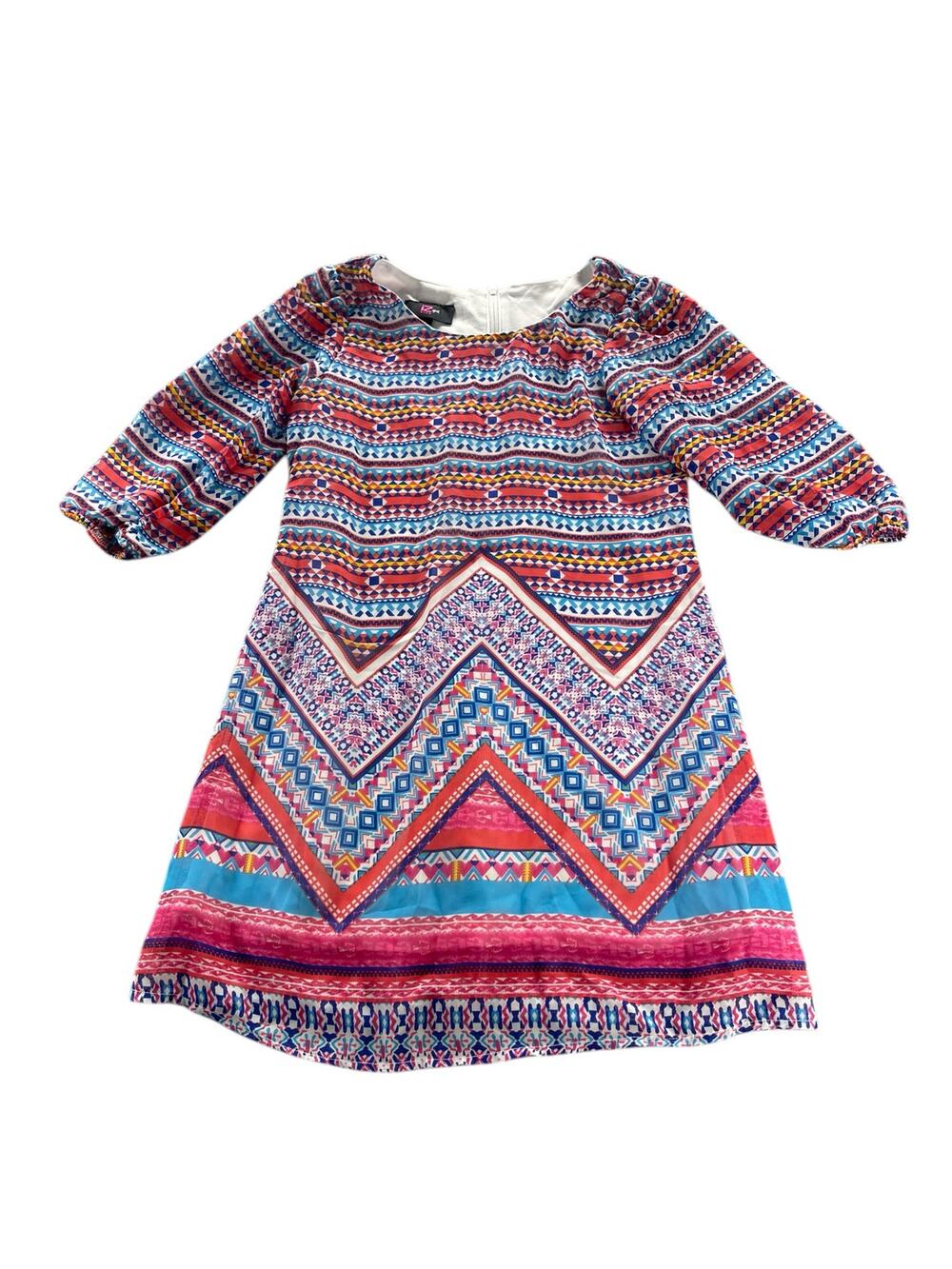 IZ Byer Girls Multicolored Printed 3/4 Sleeve Dress Youth Size 7